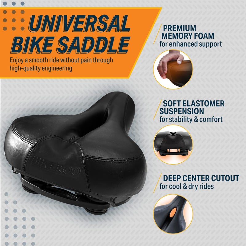 Bikeroo Bike Seat Cushion for Women - Universal Memory Foam Bicycle Seat for Mountain  Road  Exercise Bike - Comfortable Padded Bike Saddle Replacement w/Shock Springs  Black - Image 2